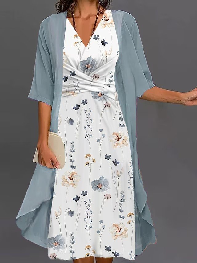 Elegant Loose V Neck Floral Two-Piece Set WL61 - fabuloryshop