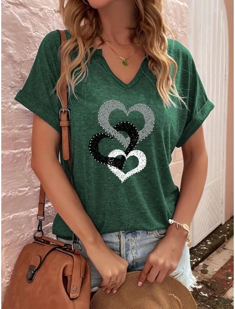 Heart/Cordate Casual V Neck Loose T-Shirt WZ85 - fabuloryshop