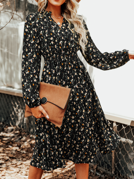 Ditsy Floral Casual Stand Collar Loose Dress WJ98 - fabuloryshop