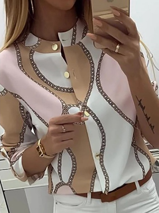 Fashion Color Block Crew Neck Blouse QH106 - fabuloryshop