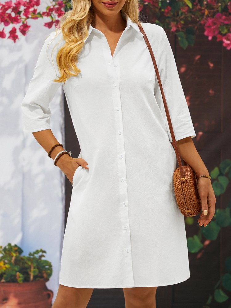 Cotton And Linen Loose Linen Plain Dress QM97 - fabuloryshop