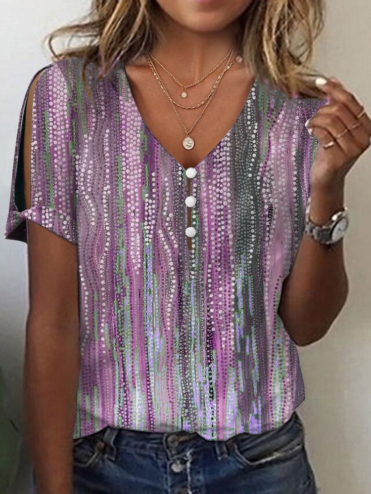 Loose Buckle Casual Abstract T-Shirt cc200 - fabuloryshop