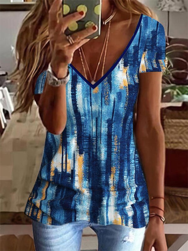 Gradient Pattern Casual V Neck T-Shirt WG115 - fabuloryshop