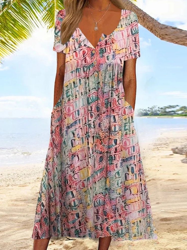 Casual Geometric Crew Neck Loose Dress WT115 - fabuloryshop