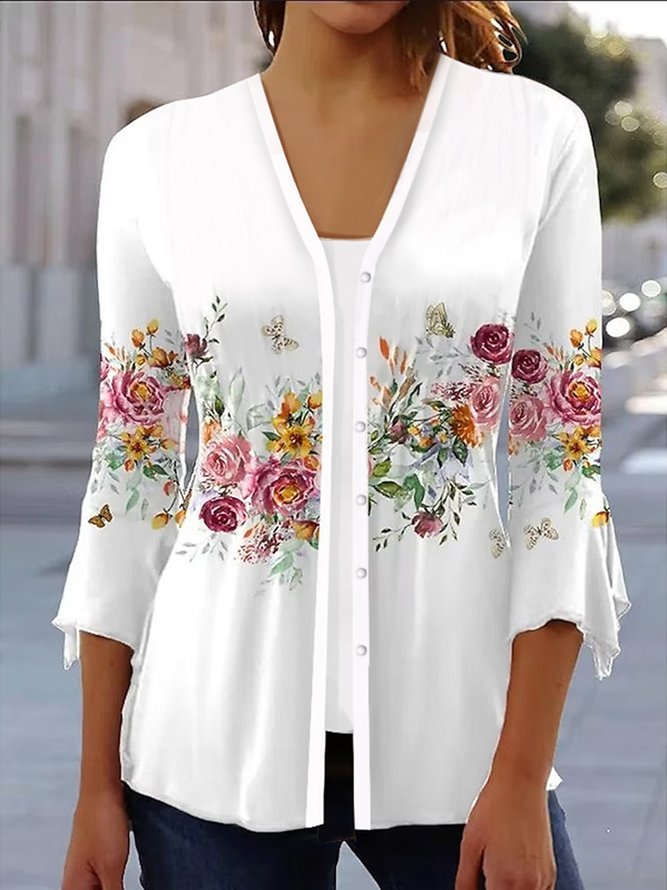 Floral Casual V Neck Knitted Kimono QL104 - fabuloryshop