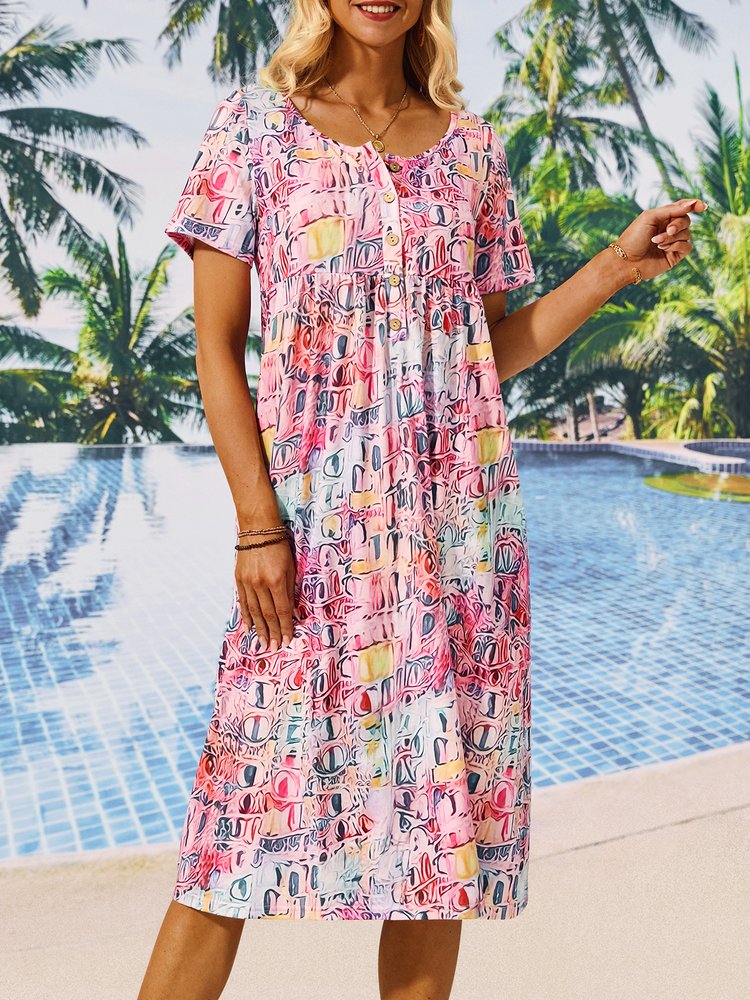 Casual Geometric Crew Neck Loose Dress WL83 - fabuloryshop