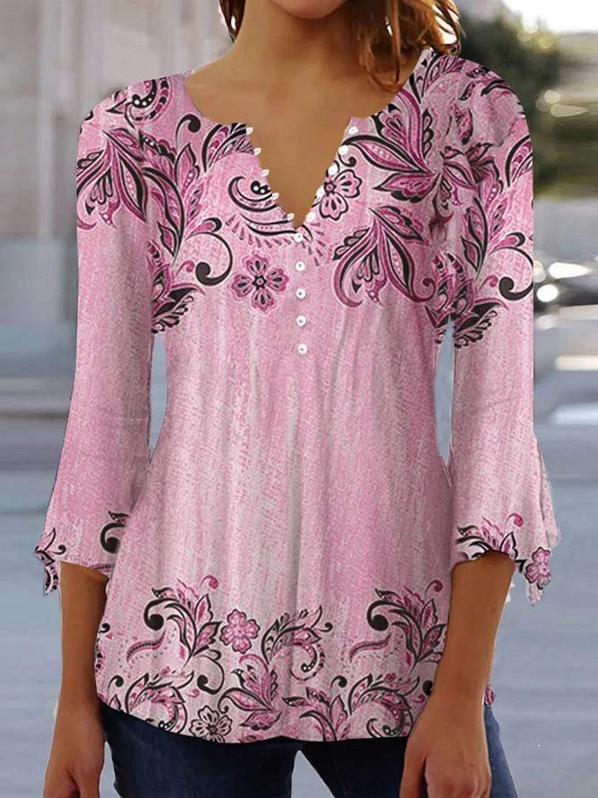 Casual Crew Neck Loose Floral Shirt WZ106 - fabuloryshop