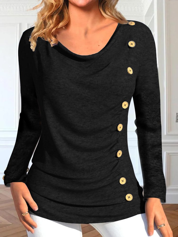 Loose Ruched Buttoned Casual T-Shirt WZ96 - fabuloryshop