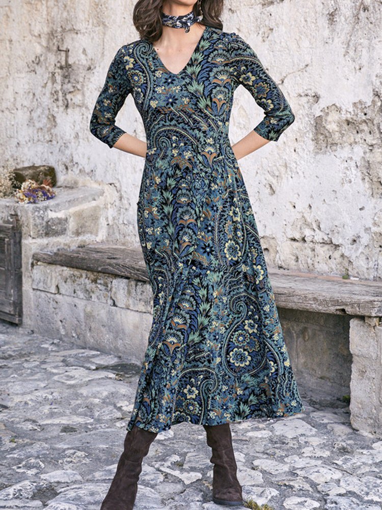 Paisley Vintage Flower Dress Plus Size WJ115 - fabuloryshop