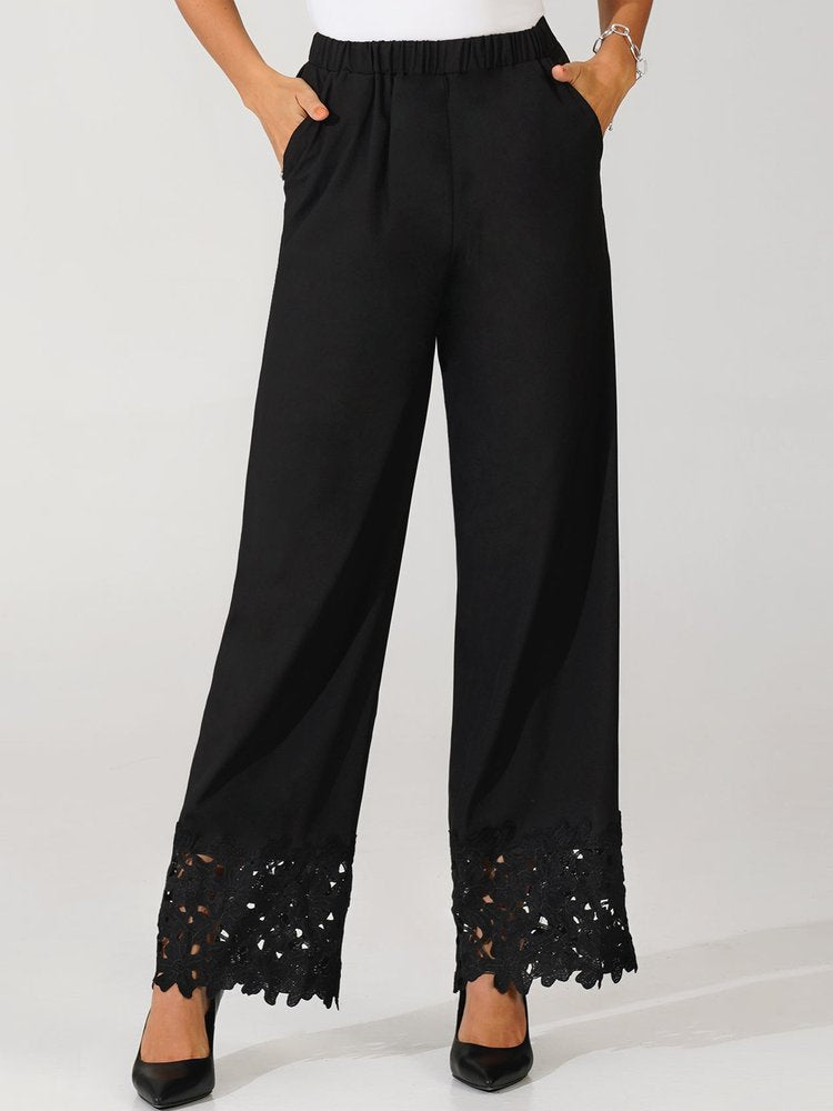 Plain Autumn Urban Lace Straight Flowy Pants WD120 - fabuloryshop