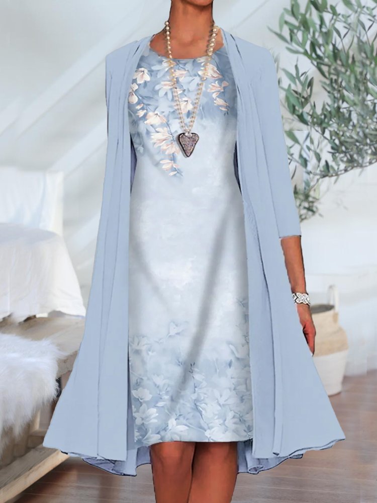 2PCS Round Neck Floral Casual Dress & Cardigan WJ81 - fabuloryshop