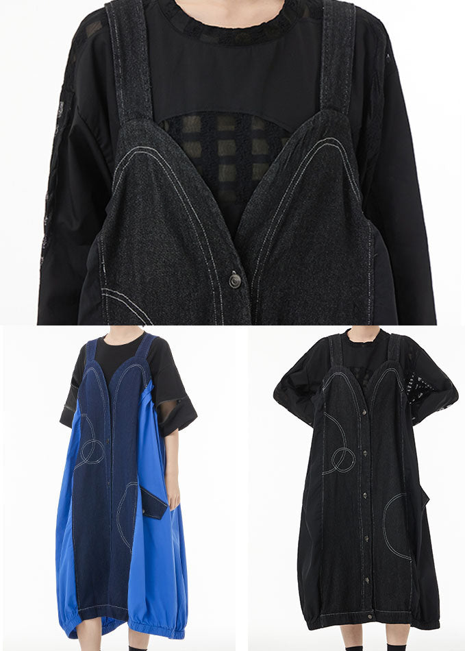 Art Black Oversized Patchwork Cotton Strap Dress Summer TS1077 - fabuloryshop