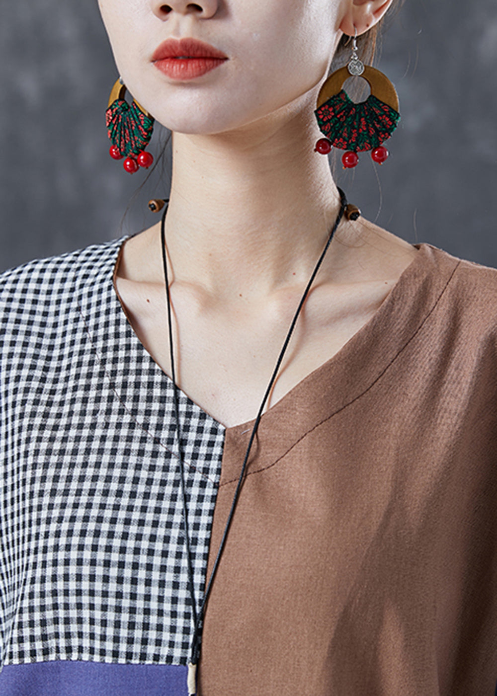 Art Colorblock Asymmetrical Patchwork Plaid Cotton Blouse Top Summer LY4128 - fabuloryshop