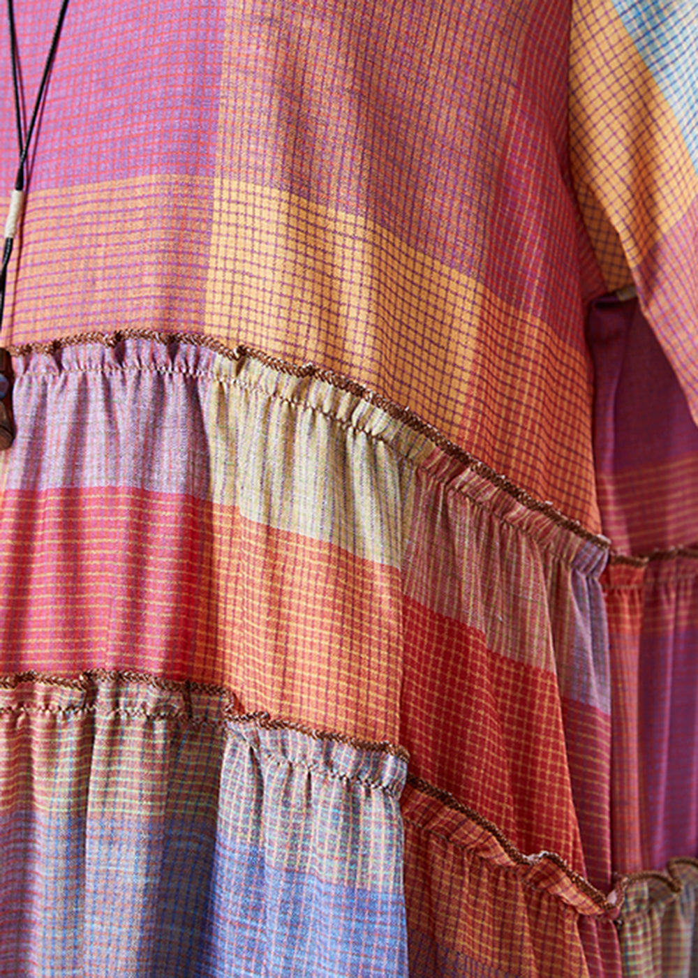 Art Colorblock Ruffled Plaid Cotton Dress Summer LY4989 - fabuloryshop