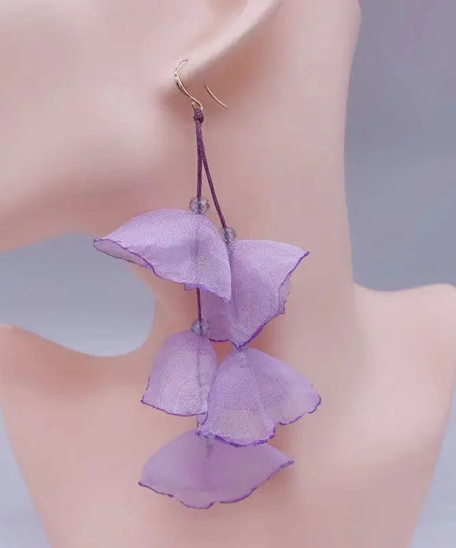 Art Red Tulle Floral Tassel Drop Earrings Ada Fashion