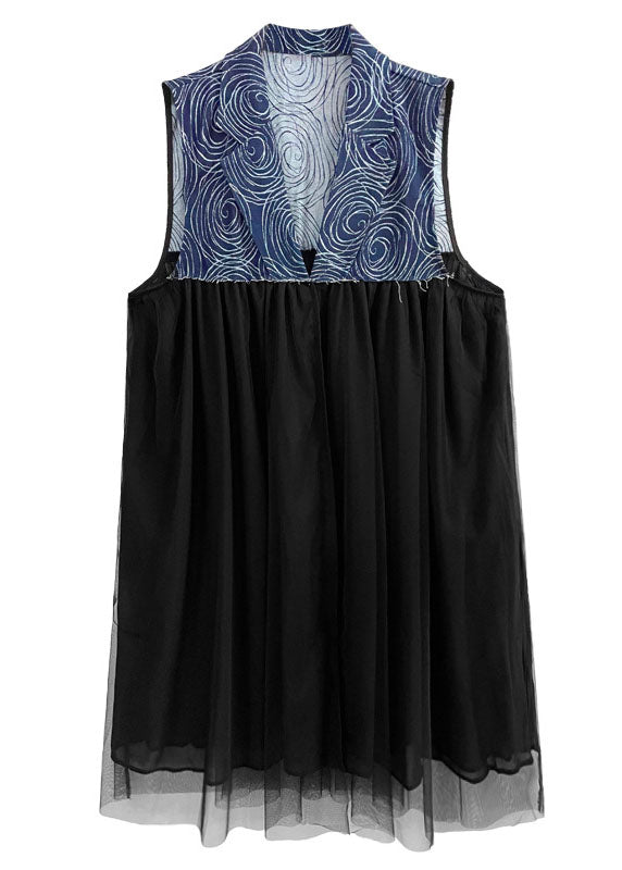 Beautiful Blue Oversized Denim Patchwork Chiffon Cardigans Sleeveless TS1034 - fabuloryshop