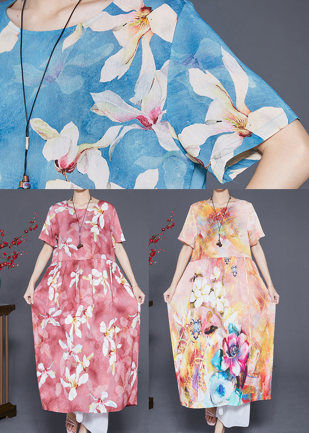 Beige Print Linen Robe Dresses Oversized Low High Design Summer Ada Fashion