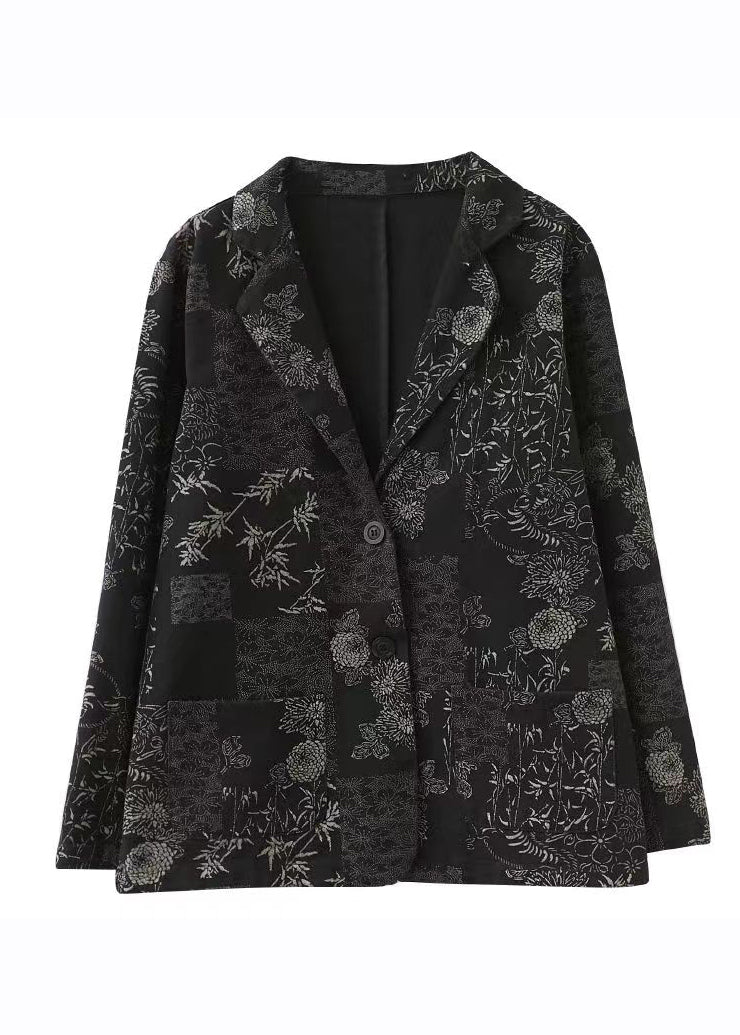 Black Notched Patchwork Button Denim Coats Fall Ada Fashion