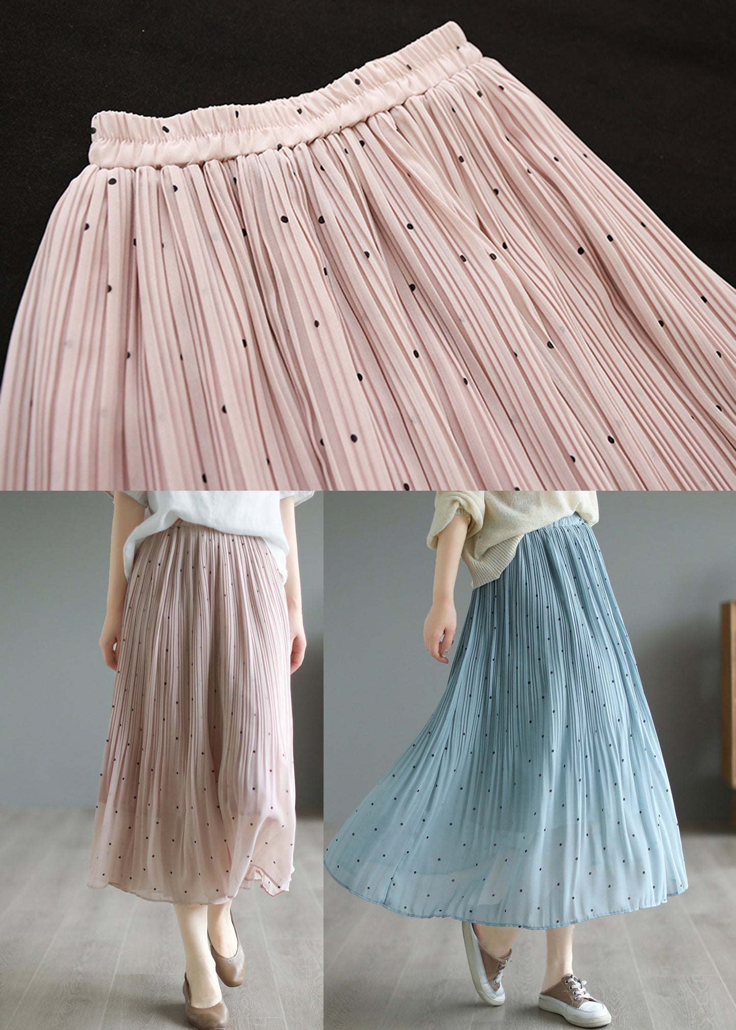 Blue Chiffon Pleated Skirts Oversized Exra Large Hem Summer Ada Fashion