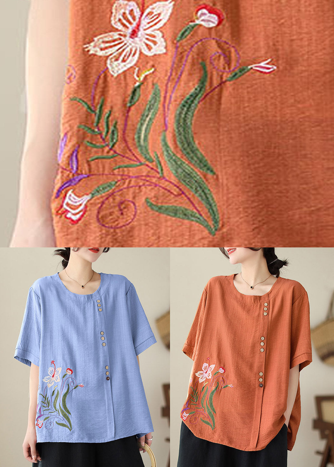 Blue O-Neck T Shirts Short Sleeve LY2974 - fabuloryshop