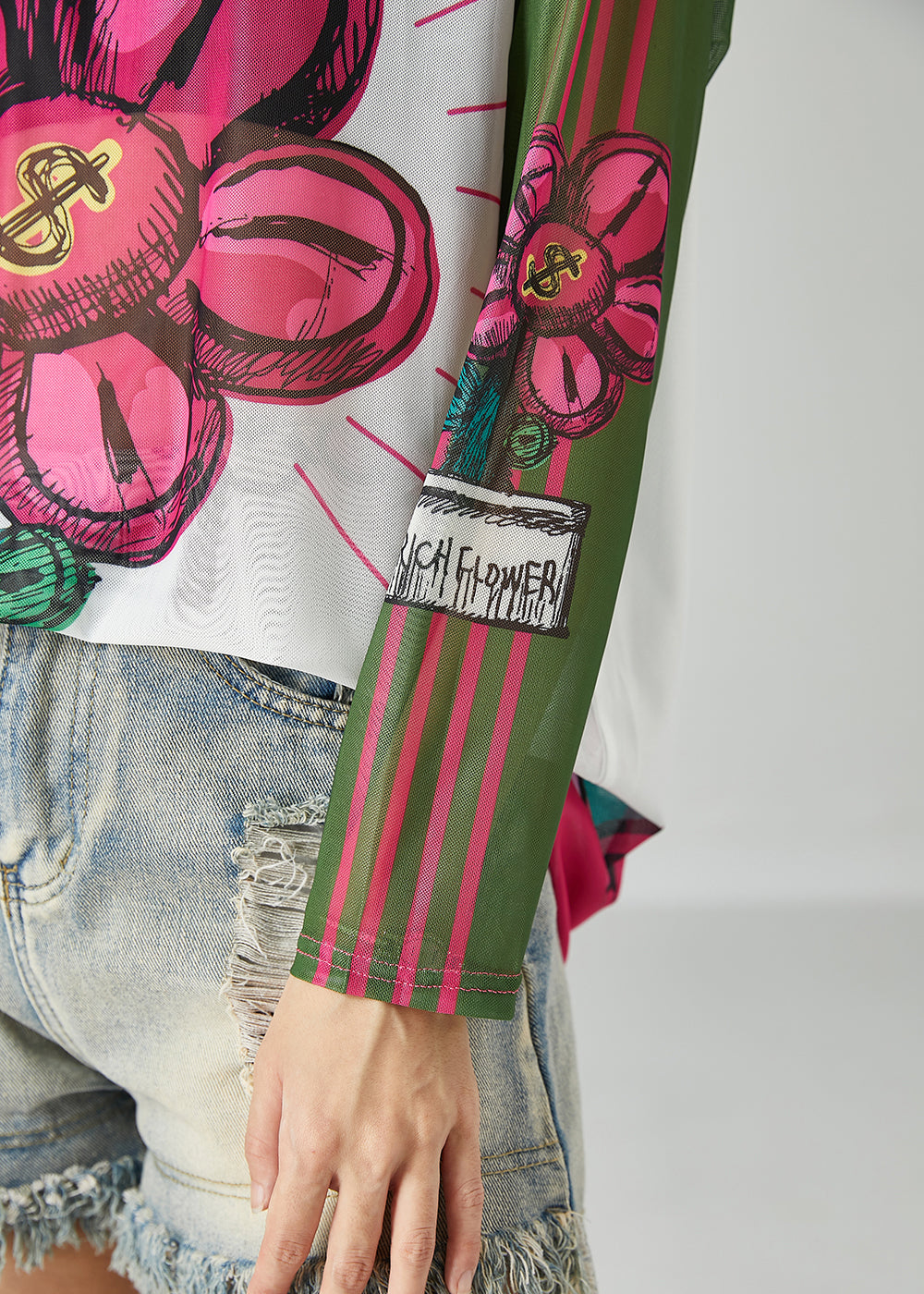 Bohemian Colorblock Peter Pan Collar Print Tulle UPF 50+ Top Summer LY2454 - fabuloryshop