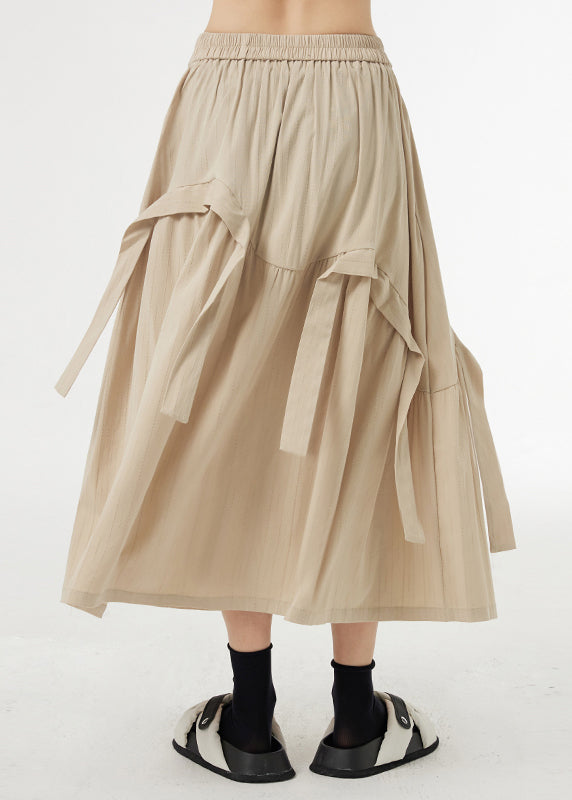 Boutique Apricot Asymmetrical Pockets Patchwork Silk Cotton Skirts Summer Ada Fashion