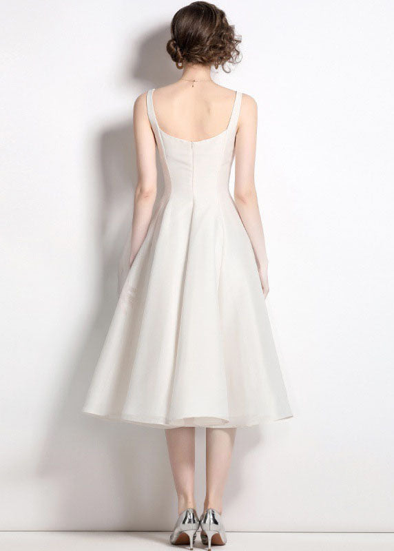 Boutique Apricot Square Collar Wrinkled Patchwork Silk Dress Sleeveless LY7437 - fabuloryshop