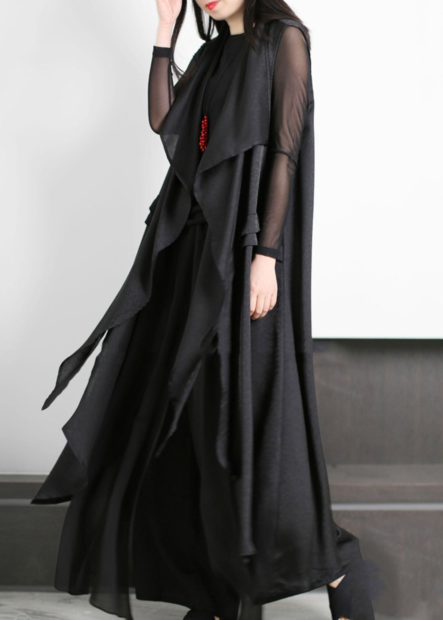 Boutique Black Asymmetrical Patchwork Silk Three Pieces Set Summer LY5178 - fabuloryshop