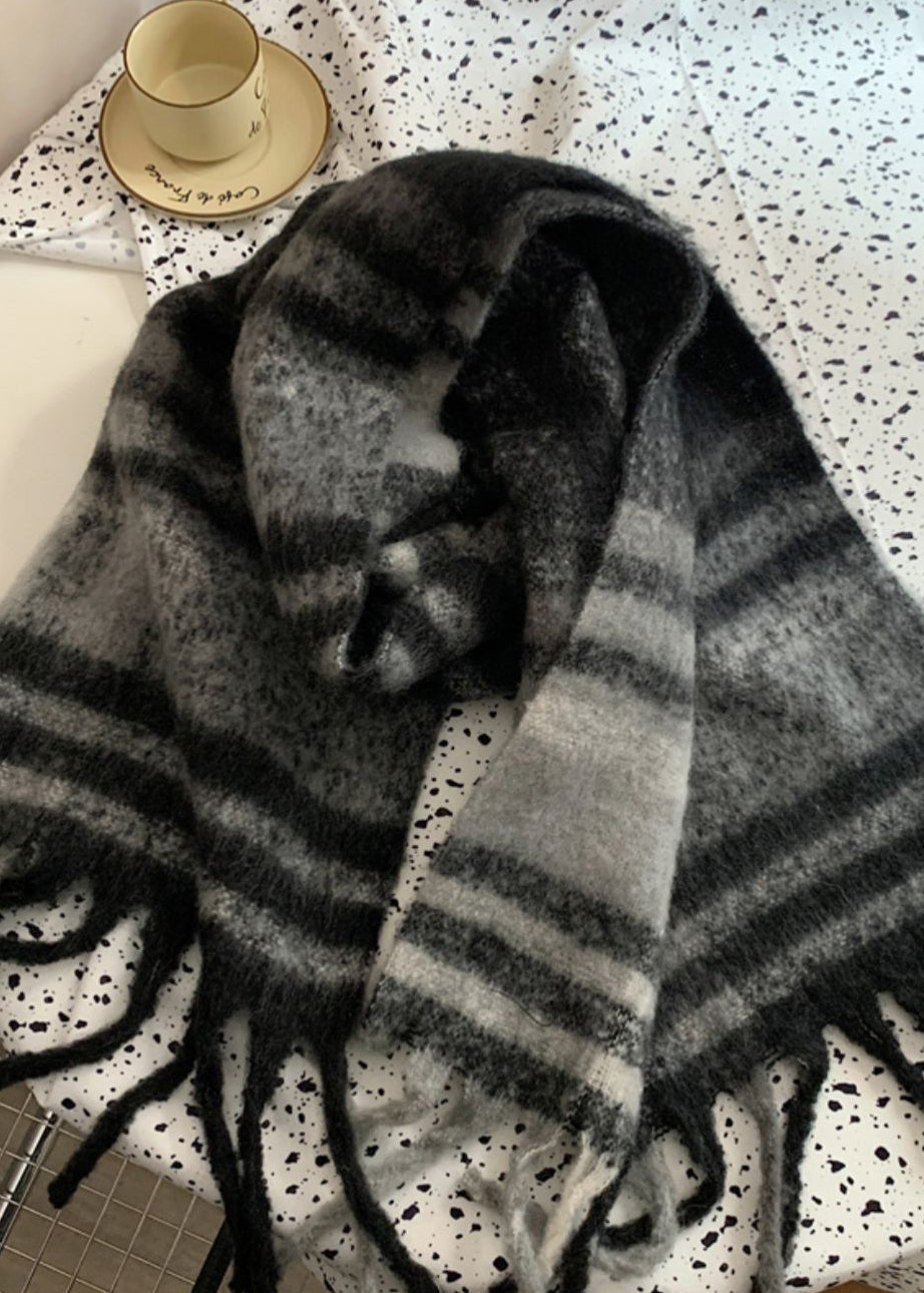 Boutique Black Grey Plaid Faux Cashmere Warm Scarf Ada Fashion