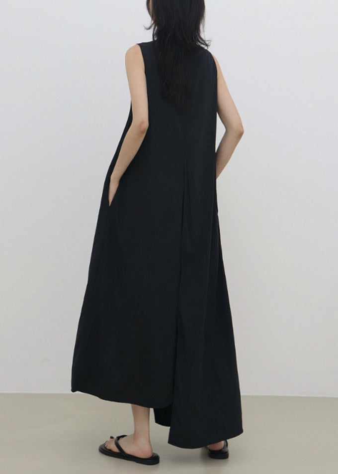 Boutique Black O-Neck Asymmetrical Patchwork Solid Maxi Dress Summer LY2184 - fabuloryshop