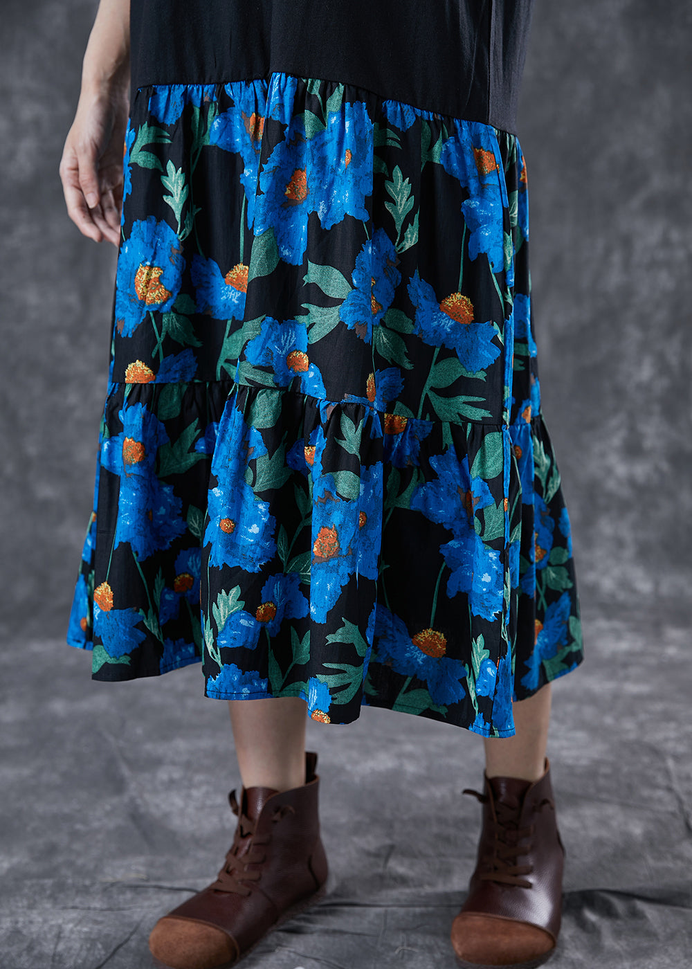 Boutique Black Oversized Patchwork Cotton Vacation Dresses Summer LY4044 - fabuloryshop