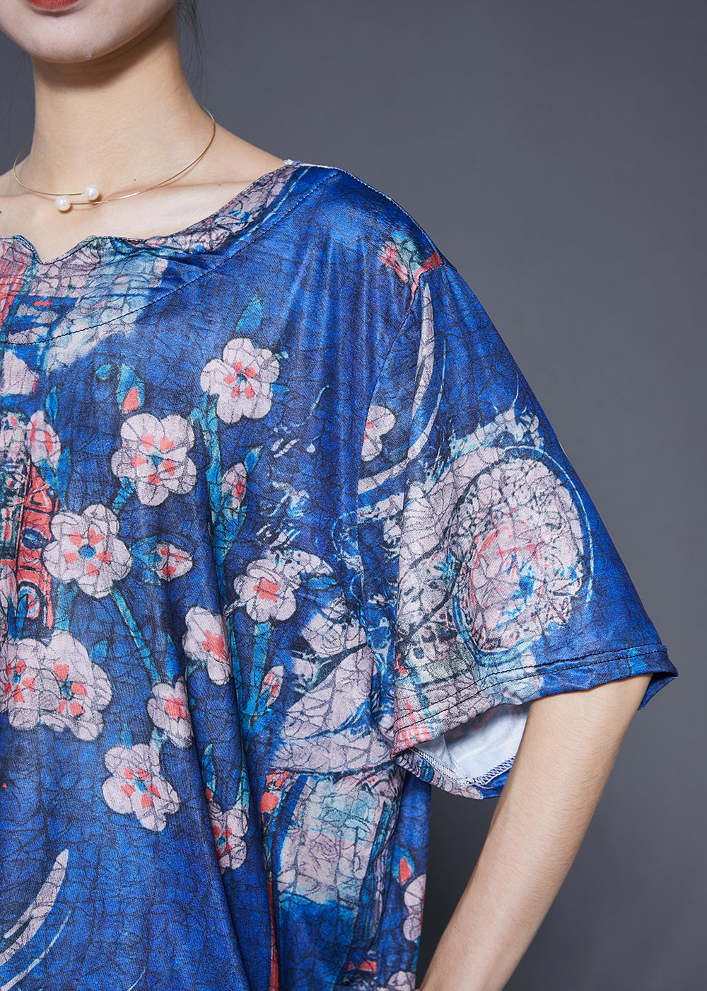 Boutique Blue Oversized Print Silk Two Pieces Set Summer Ada Fashion