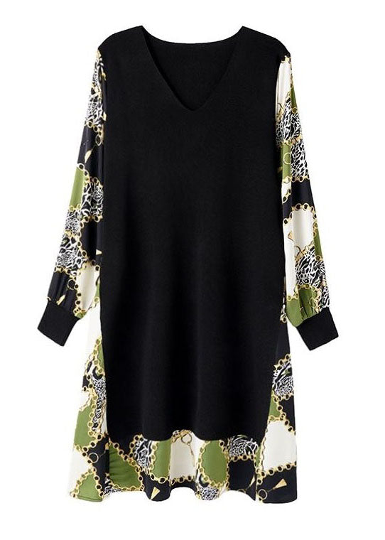 Boutique Colorblock V Neck Print Patchwork Chiffon Dresses Spring LY3821 - fabuloryshop