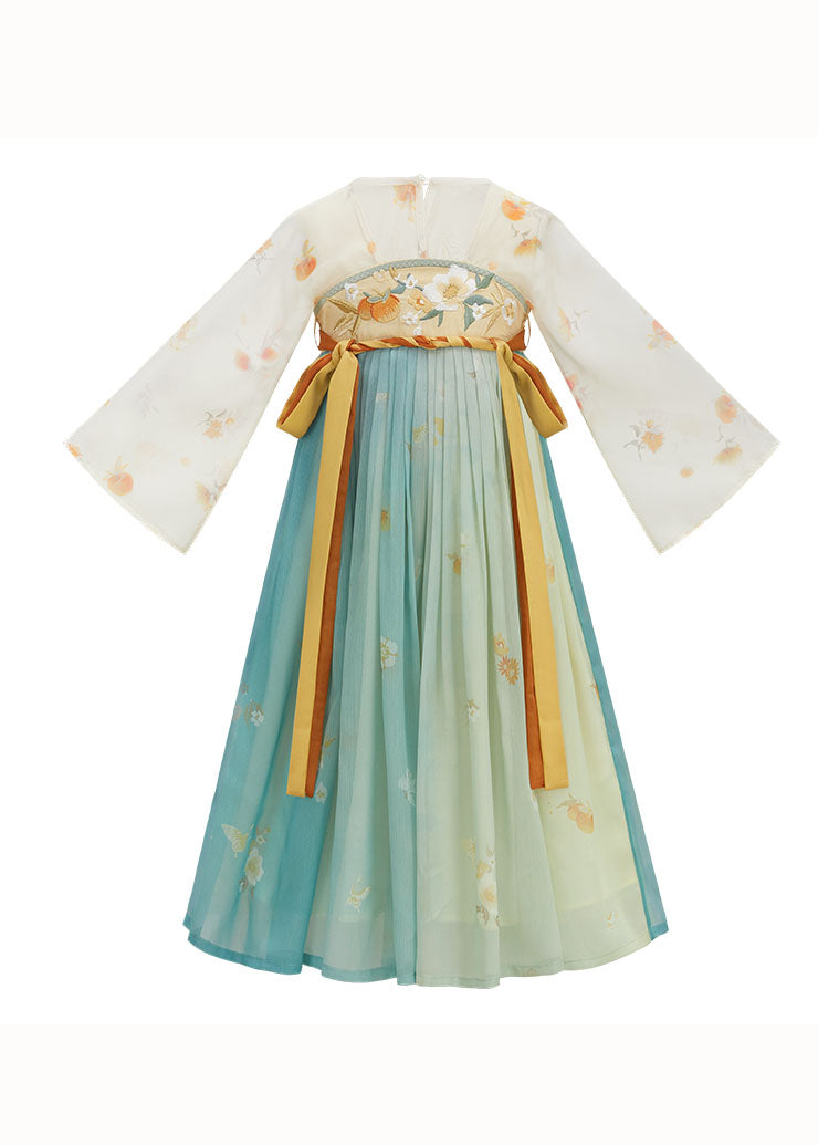 Boutique Gradient Color Embroideried Wrinkled Chiffon Kids Girls Long Dresses Summer LY6467 Ada Fashion