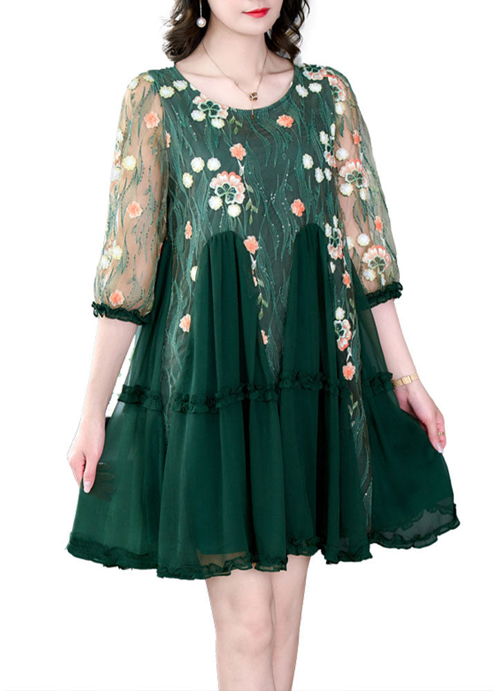 Boutique Green Embroideried Patchwork Tulle Mid Dresses Summer LY5984 Ada Fashion