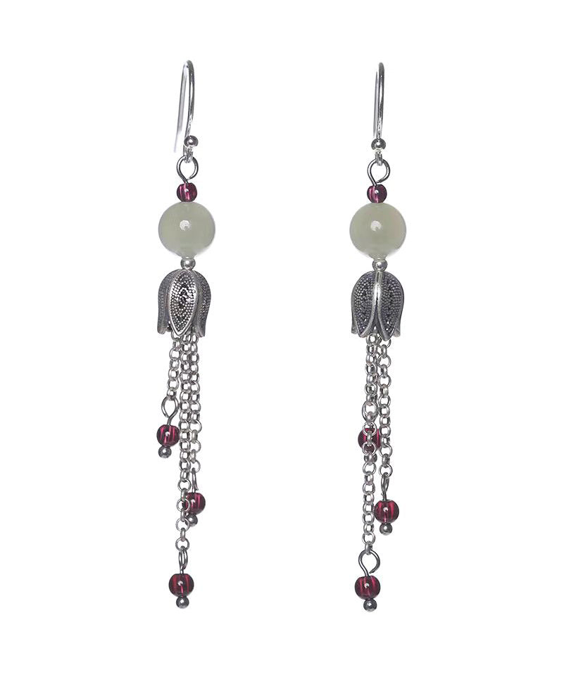 Boutique Jade Tassel Patchwork Silver Drop Earrings Ada Fashion
