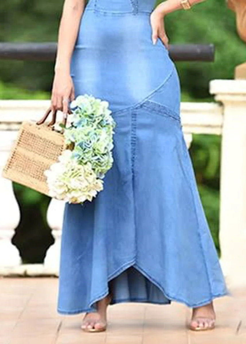 Boutique Light Blue V Neck Patchwork Slim Denim Dresses Summer LY3996 - fabuloryshop