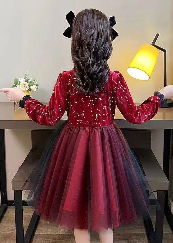 Boutique Mulberry Ruffled Patchwork Warm Fleece Baby Girls Dress Fall Ada Fashion