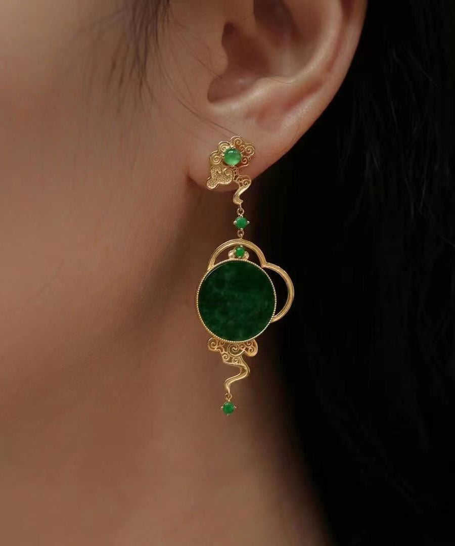Boutique Retro Green Jade Patchwork 14K Drop Earrings Ada Fashion