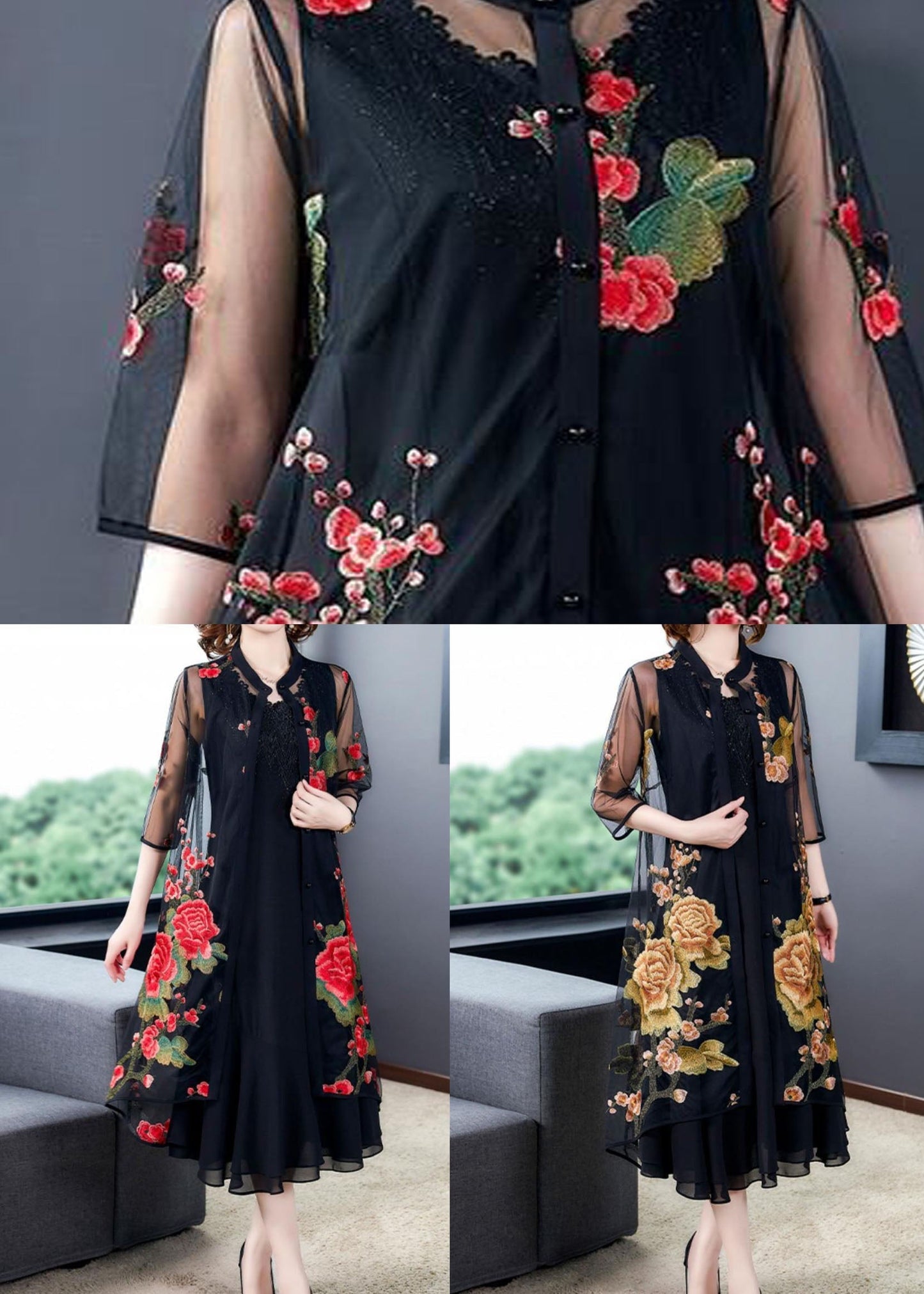 Boutique Yellow Embroideried Patchwork Tulle Dresses Two Piece Summer LY4546 - fabuloryshop