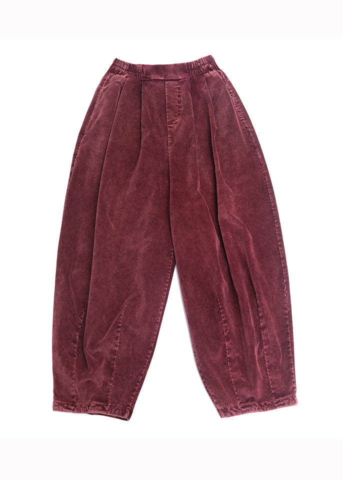 Casual Mulberry Wrinkled Pockets Corduroy Lantern Pants Fall Ada Fashion