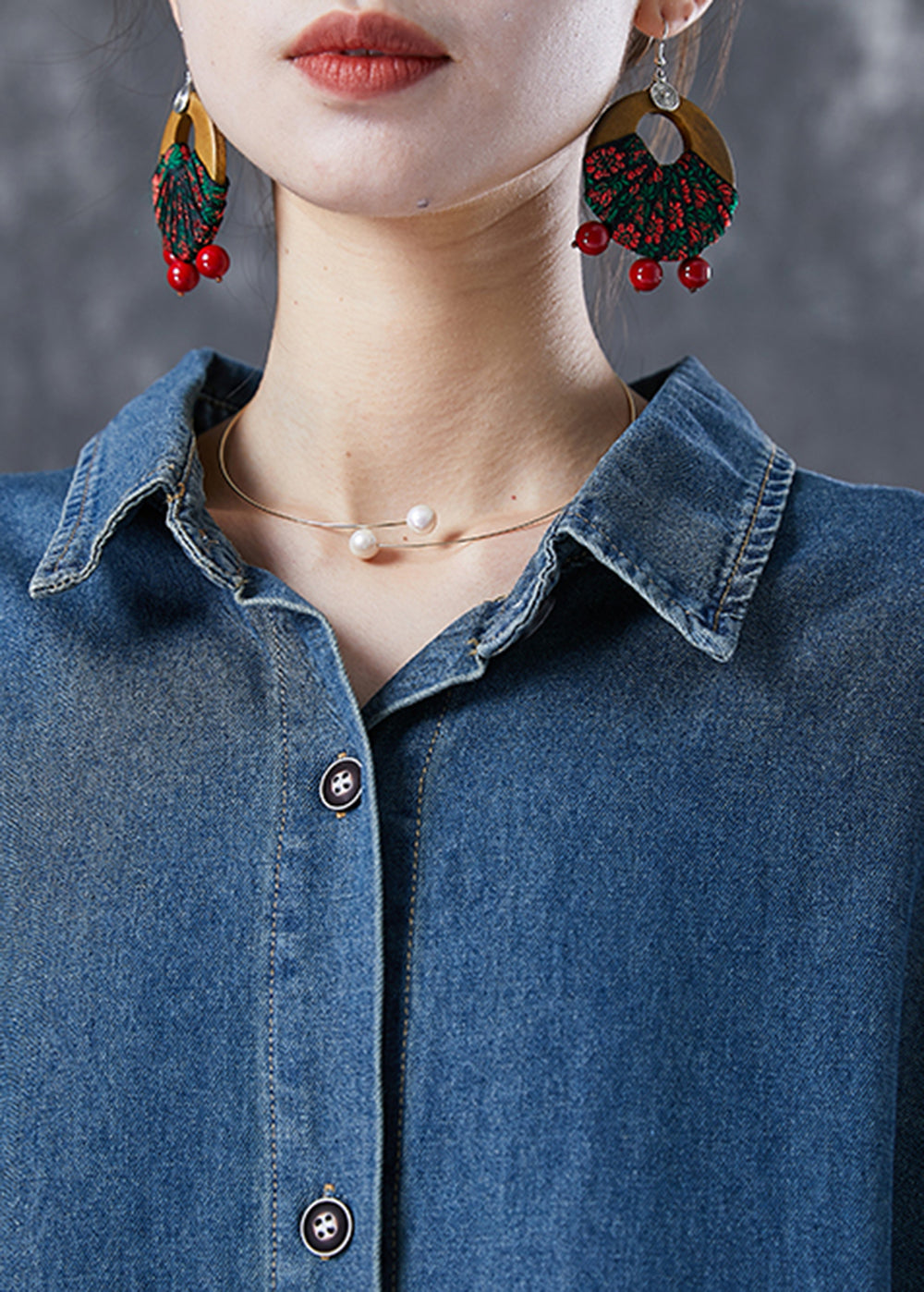 Casual Navy Oversized Patchwork Denim Ripped Trench Coats Bracelet Sleeve Ada Fashion