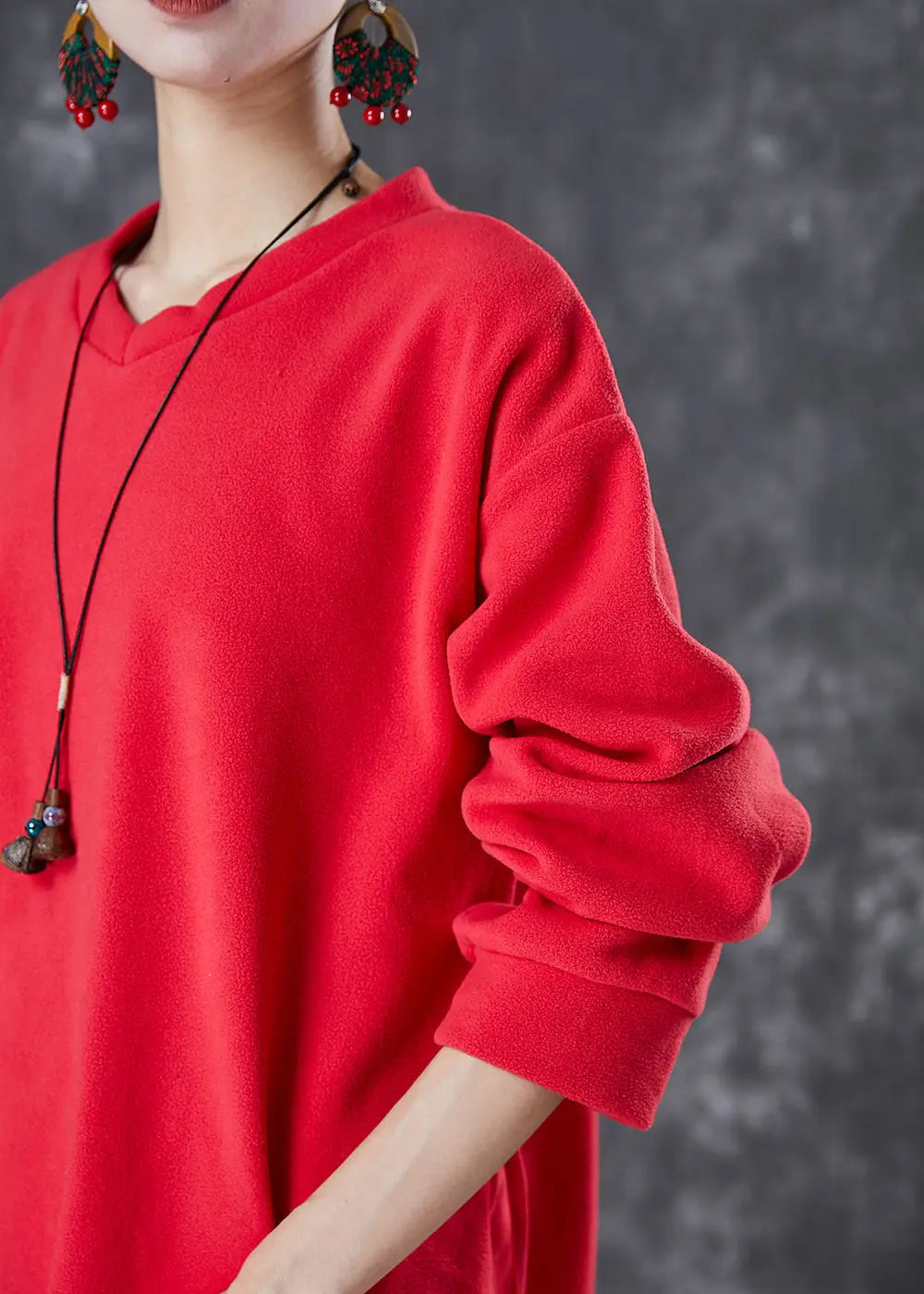 Casual Red Oversized Drawstring Velour Women Sets 2 Pieces Fall Ada Fashion