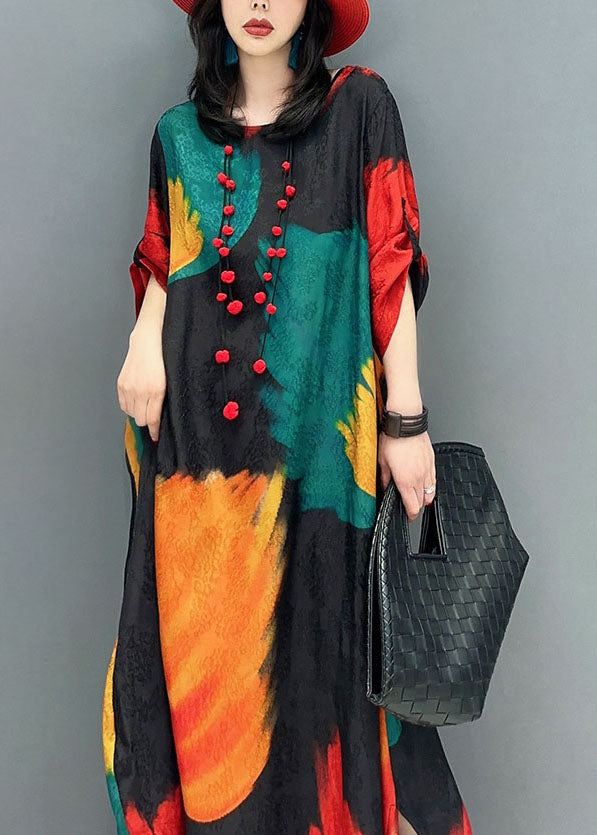 Chic Colorblock O Neck Print Patchwork Cotton Maxi Dress Spring LC0358 - fabuloryshop
