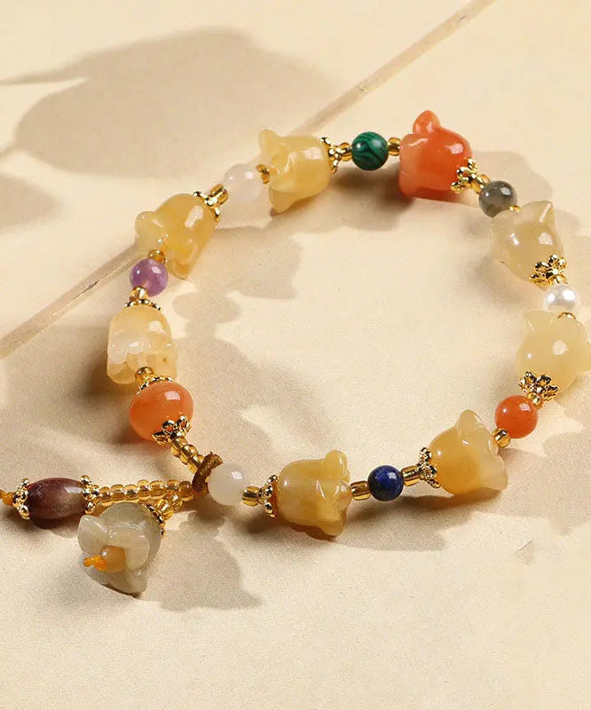 Chic Golden Silk Jade Lily of the Rings Charm Bracelet Ada Fashion