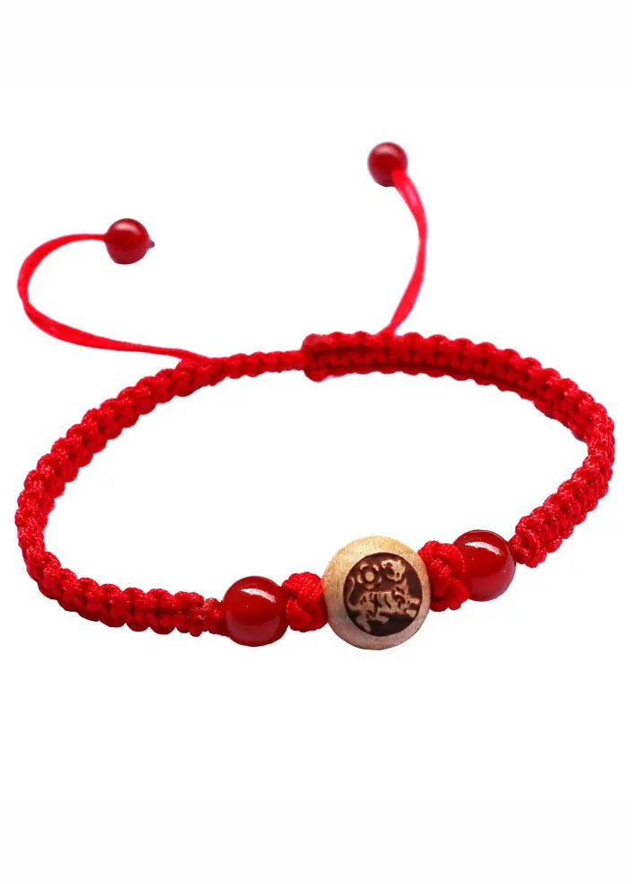 Chic Red Hand Knitting Peach Wood Charm Bracelet Ada Fashion