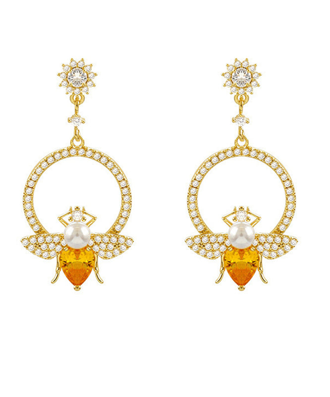 Chic Yellow Alloy Crystal Zircon Bee Hoop Earrings LY1800 - fabuloryshop