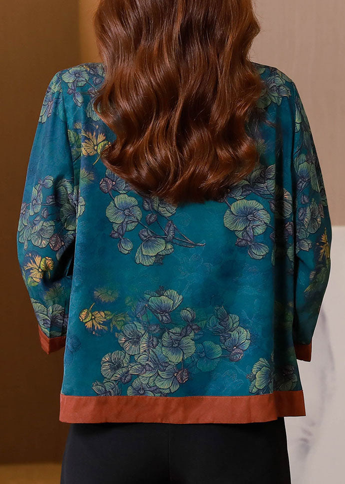 Chinese Styl Blue Print Patchwork Silk Cardigan Summer LY5909 Ada Fashion