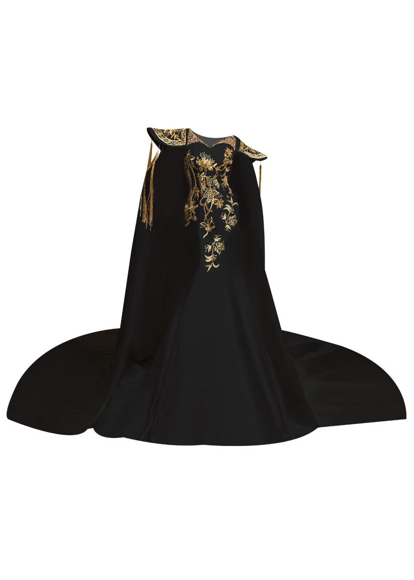 Chinese Style Black Tasseled Embroideried Patchwork Silk Dress Fall Ada Fashion