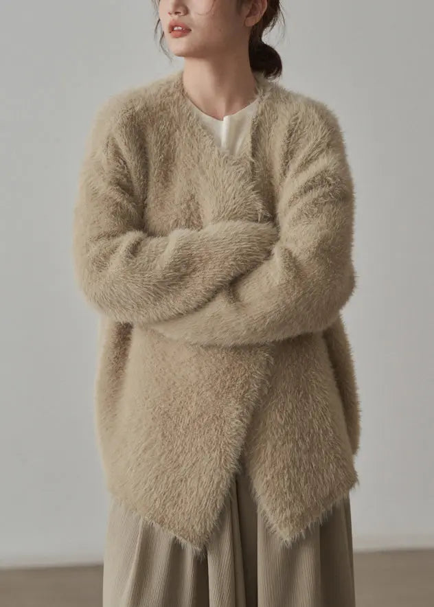 Classy Apricot Cozy Mink Hair Knitted Cardigans Fall Ada Fashion